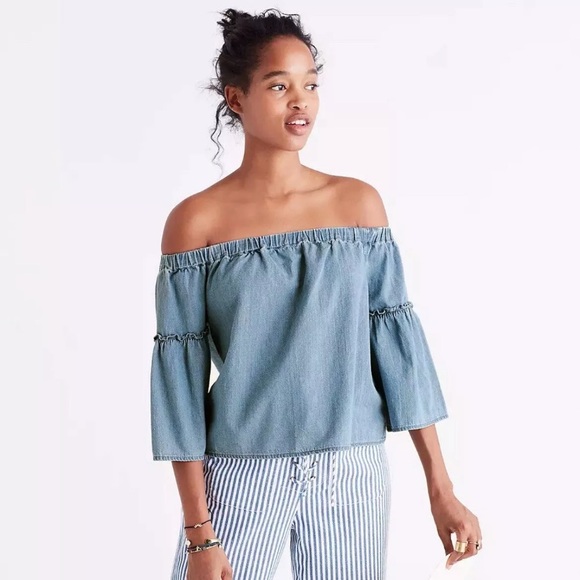 Madewell Denim Chambray Azalea Off The Shoulder Top - Picture 1 of 13